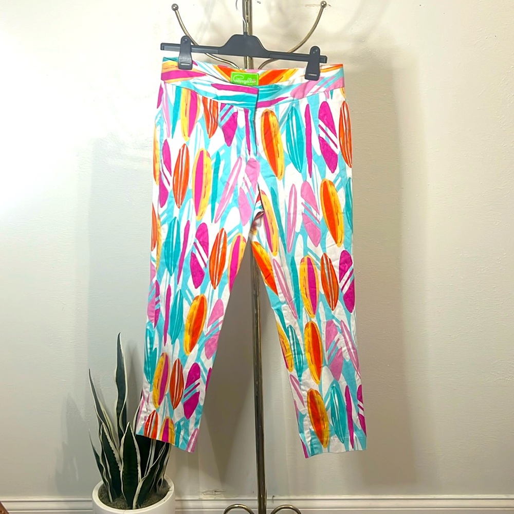 Pappagallo Pink Blue Orange White Capri Fun Surfboard Print European Sum…